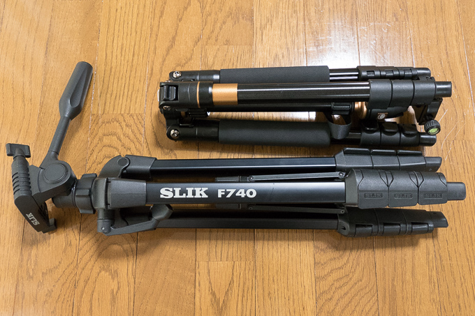 Rangersのコンパクト三脚RA010とSLIK（スリック）のF740のサイズ比較